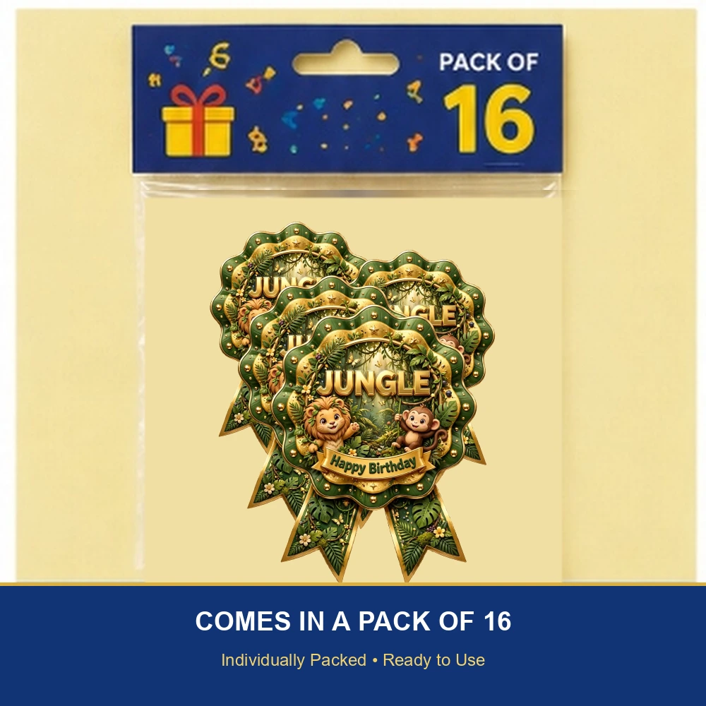 Jungle Theme Theme Badges Birthday Party Supplies (PACK OF 16) - 300 GSM Premium Cardstock with Pin (3.7 x 3 Inch) - Premium Party Decor Supply by Party Decor Mall - View 6