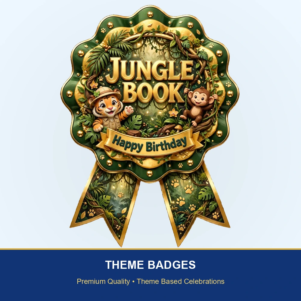 Jungle Book Theme Theme Badges Birthday Party Supplies (PACK OF 16) - 300 GSM Premium Cardstock with Pin (3.7 x 3 Inch) - Premium Party Decor Supply by Party Decor Mall - View 2