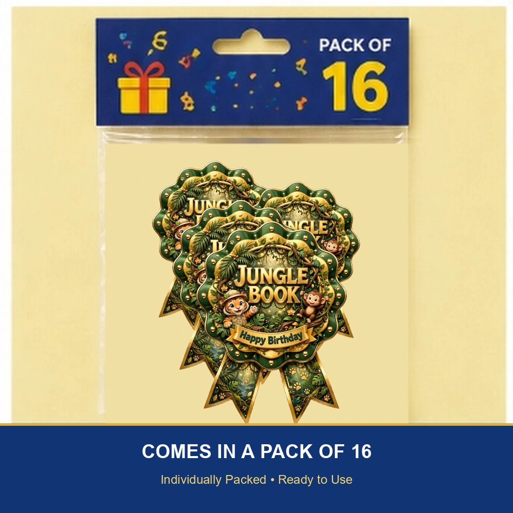 Jungle Book Theme Theme Badges Birthday Party Supplies (PACK OF 16) - 300 GSM Premium Cardstock with Pin (3.7 x 3 Inch) - Premium Party Decor Supply by Party Decor Mall - View 6
