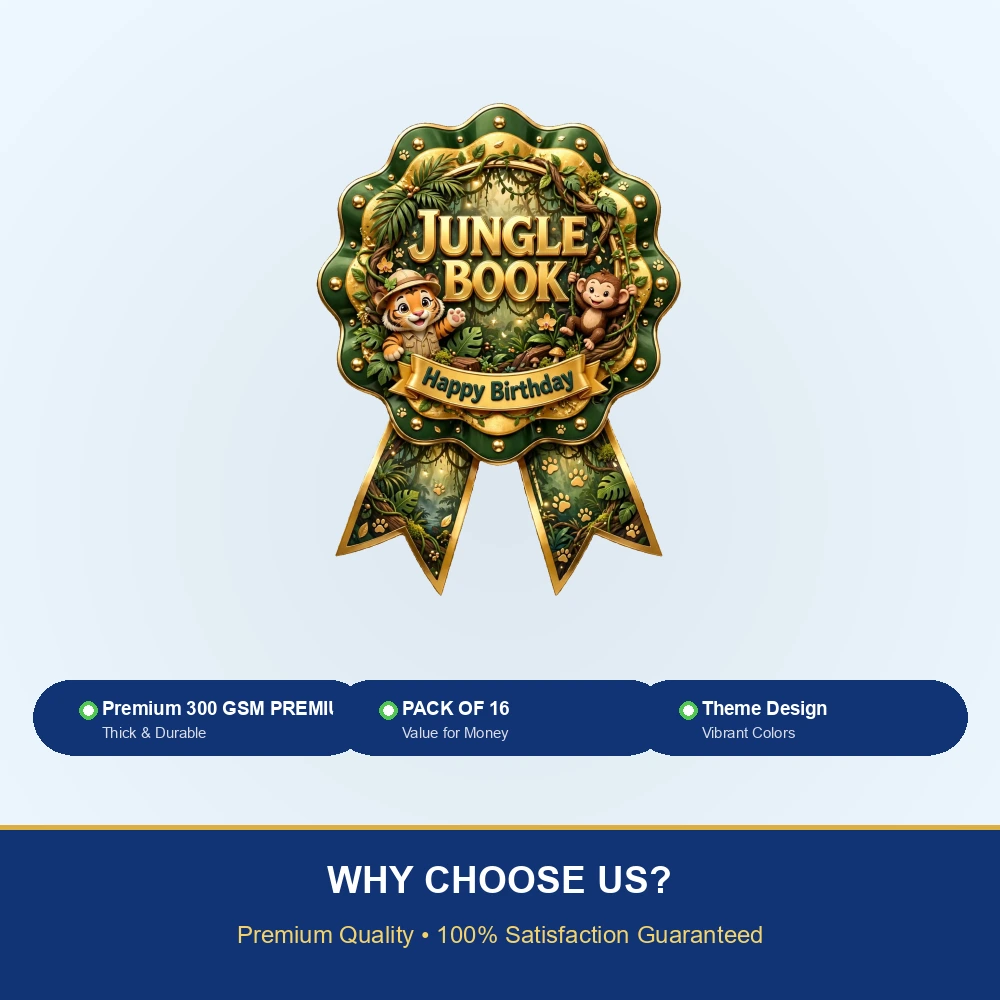 Jungle Book Theme Theme Badges Birthday Party Supplies (PACK OF 16) - 300 GSM Premium Cardstock with Pin (3.7 x 3 Inch) - Premium Party Decor Supply by Party Decor Mall - View 7