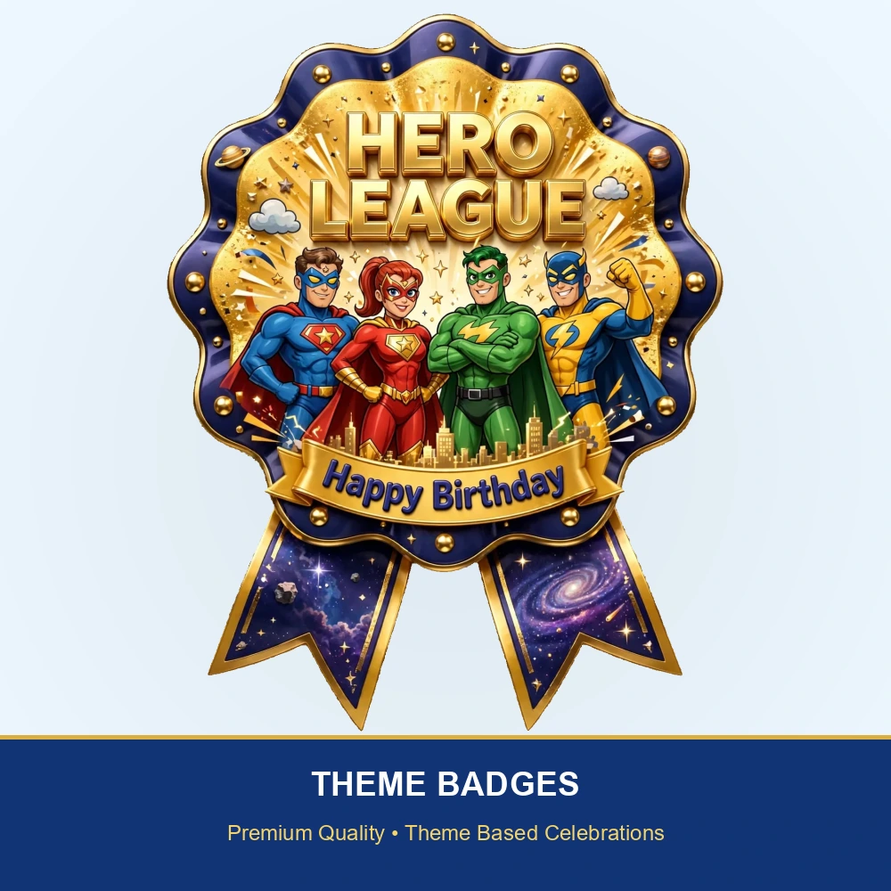 Justice League Theme Theme Badges Birthday Party Supplies (PACK OF 16) - 300 GSM Premium Cardstock with Pin (3.7 x 3 Inch) - Premium Party Decor Supply by Party Decor Mall - View 2