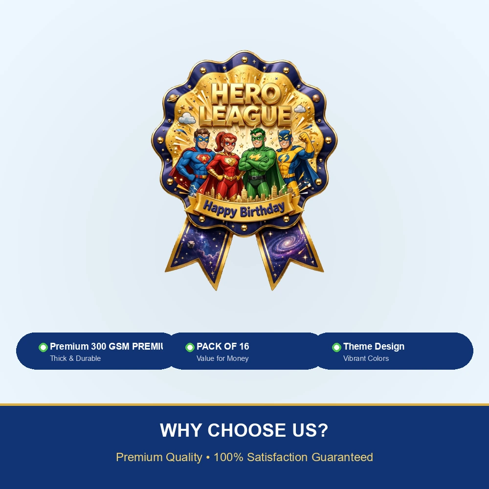 Justice League Theme Theme Badges Birthday Party Supplies (PACK OF 16) - 300 GSM Premium Cardstock with Pin (3.7 x 3 Inch) - Premium Party Decor Supply by Party Decor Mall - View 7