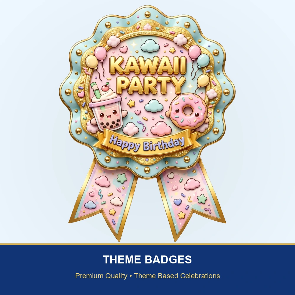 Kawaii Party Theme Theme Badges Birthday Party Supplies (PACK OF 16) - 300 GSM Premium Cardstock with Pin (3.7 x 3 Inch) - Premium Party Decor Supply by Party Decor Mall - View 2