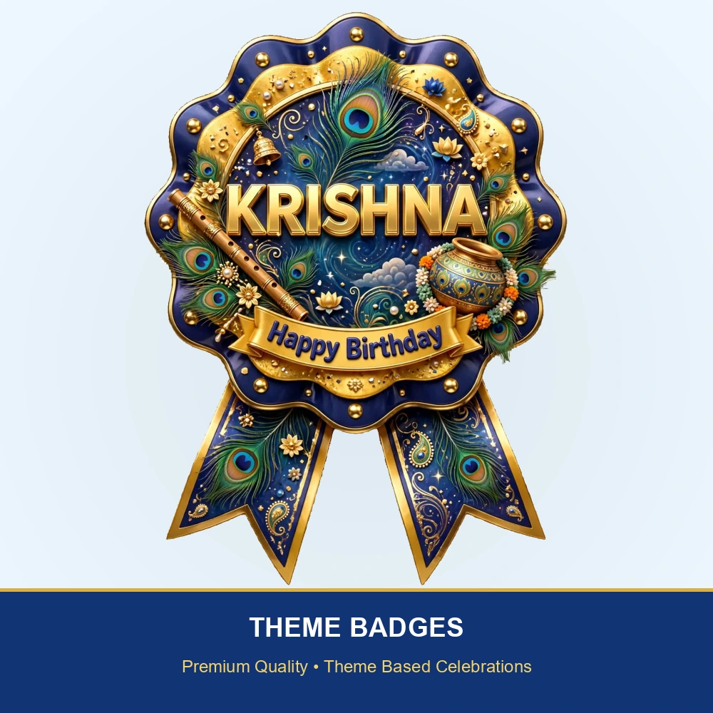 Krishna Theme Theme Badges Birthday Party Supplies (PACK OF 16) - 300 GSM Premium Cardstock with Pin (3.7 x 3 Inch) - Premium Party Decor Supply by Party Decor Mall - View 2