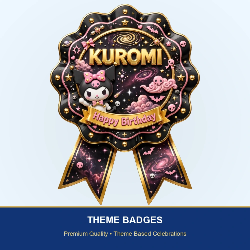 Kuromi Theme Theme Badges Birthday Party Supplies (PACK OF 16) - 300 GSM Premium Cardstock with Pin (3.7 x 3 Inch) - Premium Party Decor Supply by Party Decor Mall - View 2