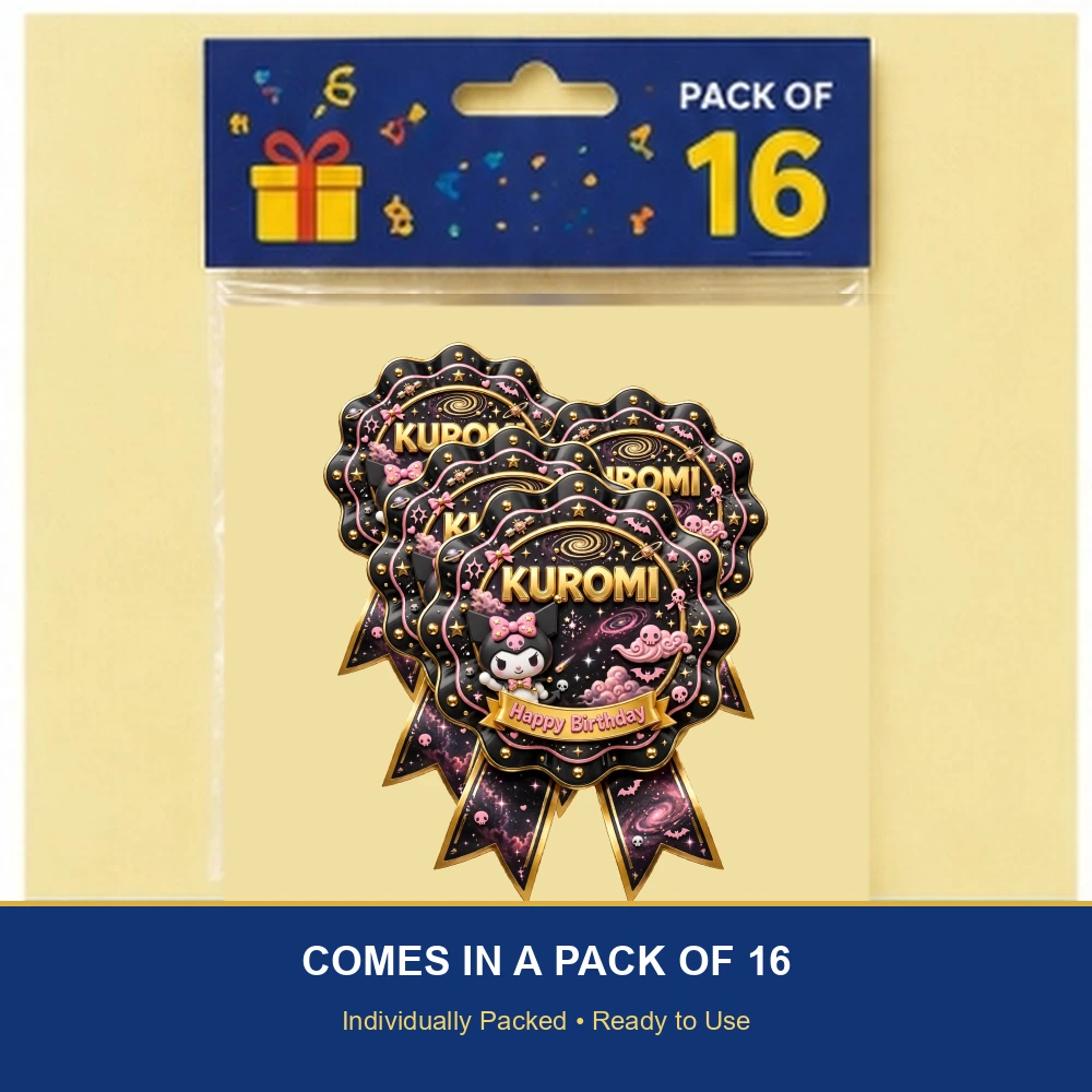 Kuromi Theme Theme Badges Birthday Party Supplies (PACK OF 16) - 300 GSM Premium Cardstock with Pin (3.7 x 3 Inch) - Premium Party Decor Supply by Party Decor Mall - View 6