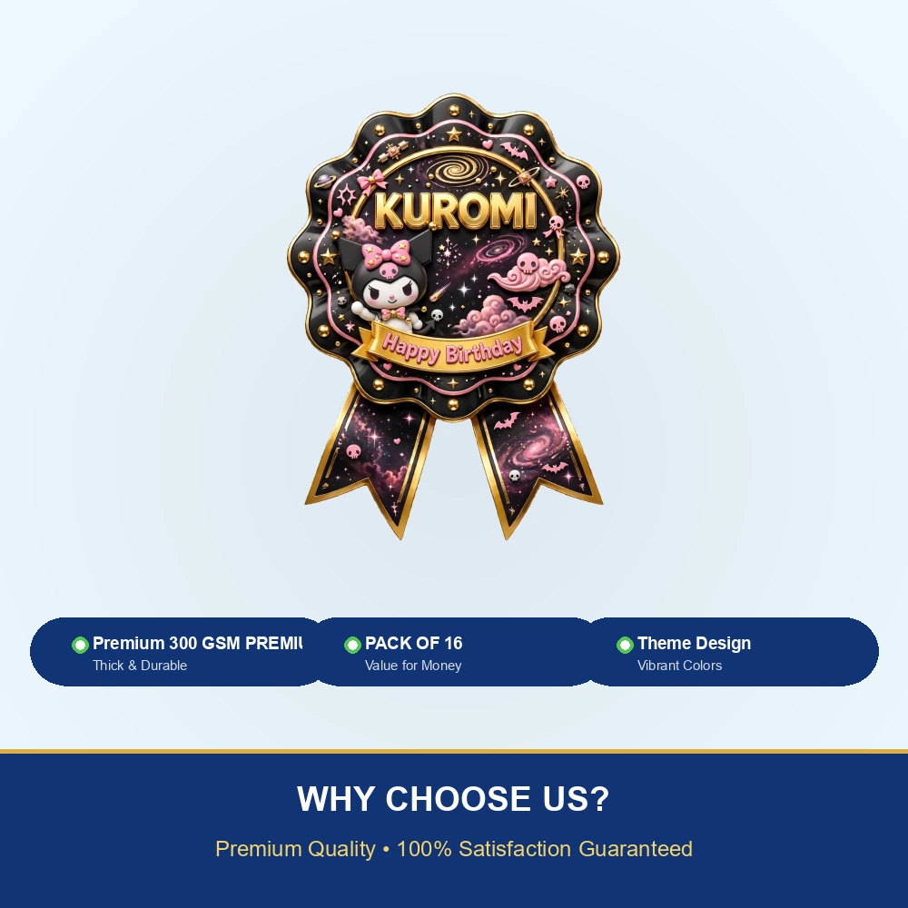 Kuromi Theme Theme Badges Birthday Party Supplies (PACK OF 16) - 300 GSM Premium Cardstock with Pin (3.7 x 3 Inch) - Premium Party Decor Supply by Party Decor Mall - View 7