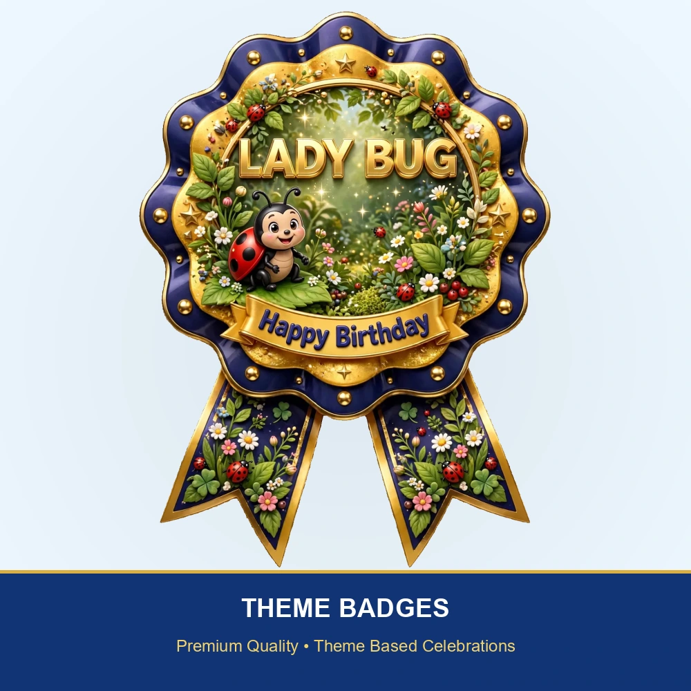 Lady Bug Theme Theme Badges Birthday Party Supplies (PACK OF 16) - 300 GSM Premium Cardstock with Pin (3.7 x 3 Inch) - Premium Party Decor Supply by Party Decor Mall - View 2