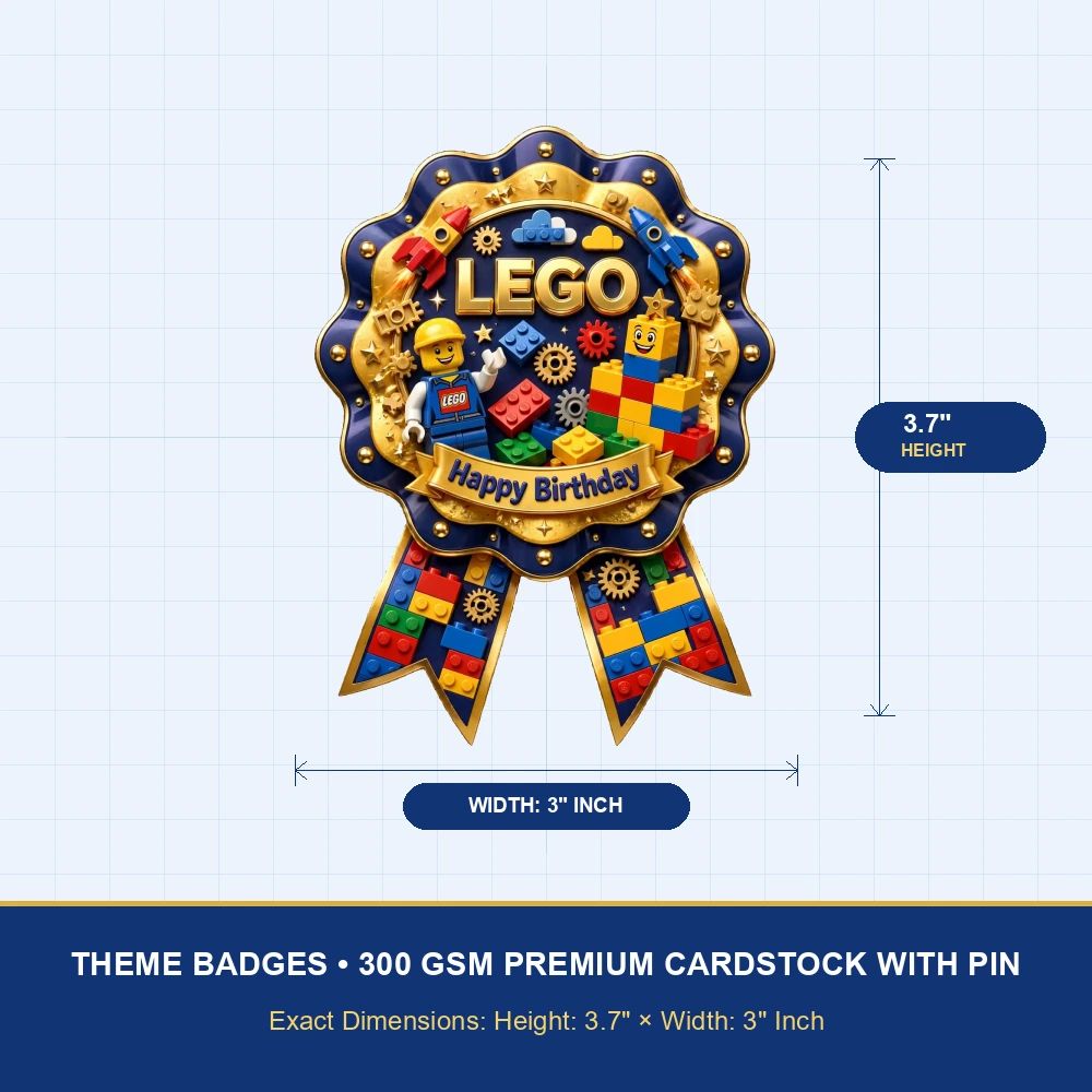 Lego Theme Theme Badges Birthday Party Supplies (PACK OF 16) - 300 GSM Premium Cardstock with Pin (3.7 x 3 Inch) - Premium Party Decor Supply by Party Decor Mall - View 4