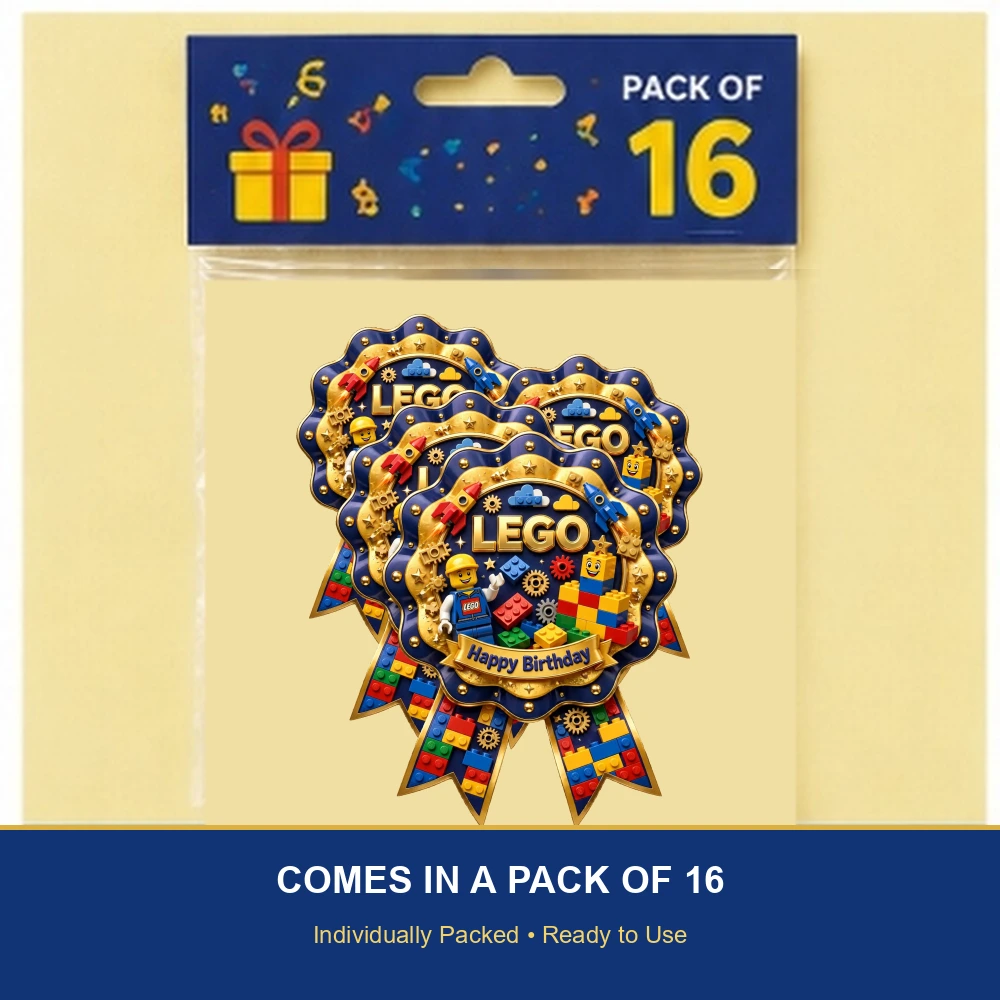 Lego Theme Theme Badges Birthday Party Supplies (PACK OF 16) - 300 GSM Premium Cardstock with Pin (3.7 x 3 Inch) - Premium Party Decor Supply by Party Decor Mall - View 6