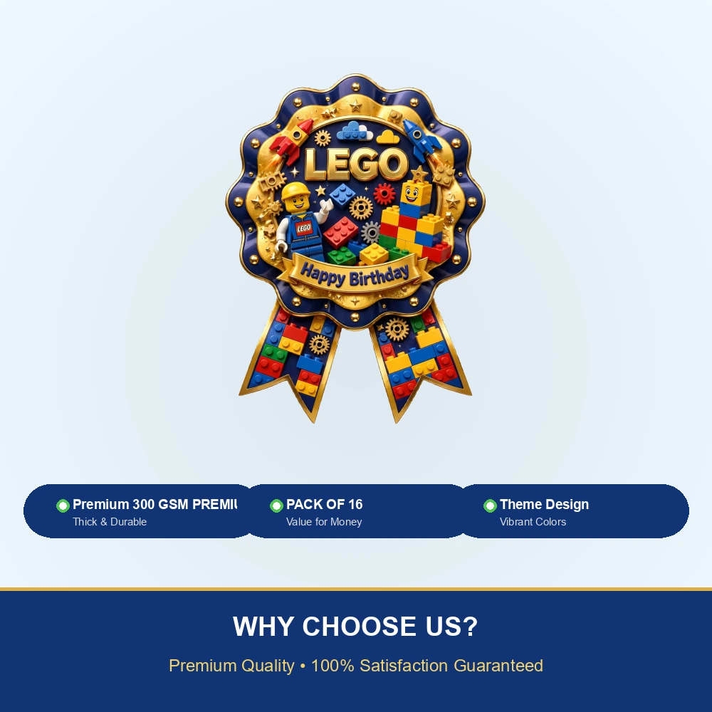 Lego Theme Theme Badges Birthday Party Supplies (PACK OF 16) - 300 GSM Premium Cardstock with Pin (3.7 x 3 Inch) - Premium Party Decor Supply by Party Decor Mall - View 7