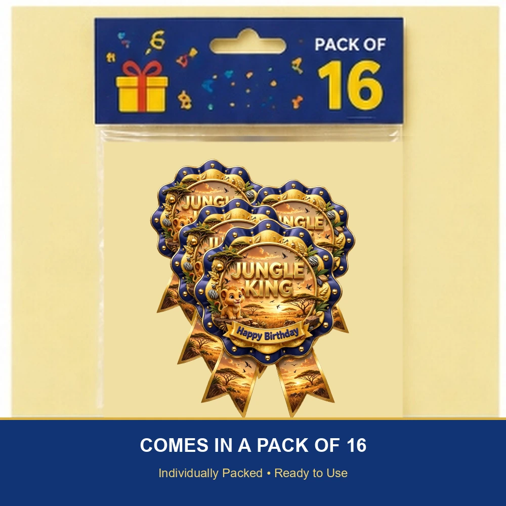 Lion King Theme Theme Badges Birthday Party Supplies (PACK OF 16) - 300 GSM Premium Cardstock with Pin (3.7 x 3 Inch) - Premium Party Decor Supply by Party Decor Mall - View 6