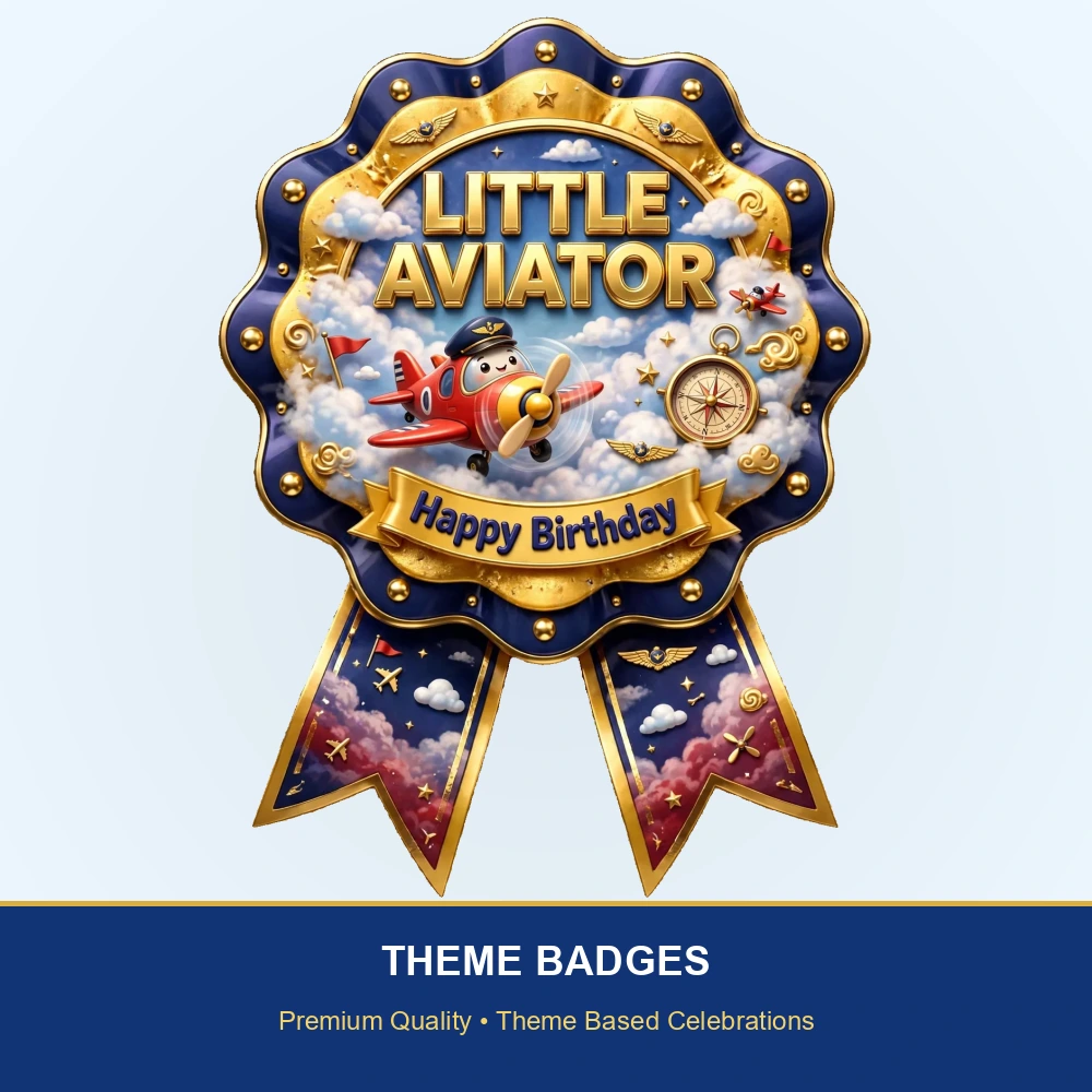 Little Aviator Theme Theme Badges Birthday Party Supplies (PACK OF 16) - 300 GSM Premium Cardstock with Pin (3.7 x 3 Inch) - Premium Party Decor Supply by Party Decor Mall - View 2