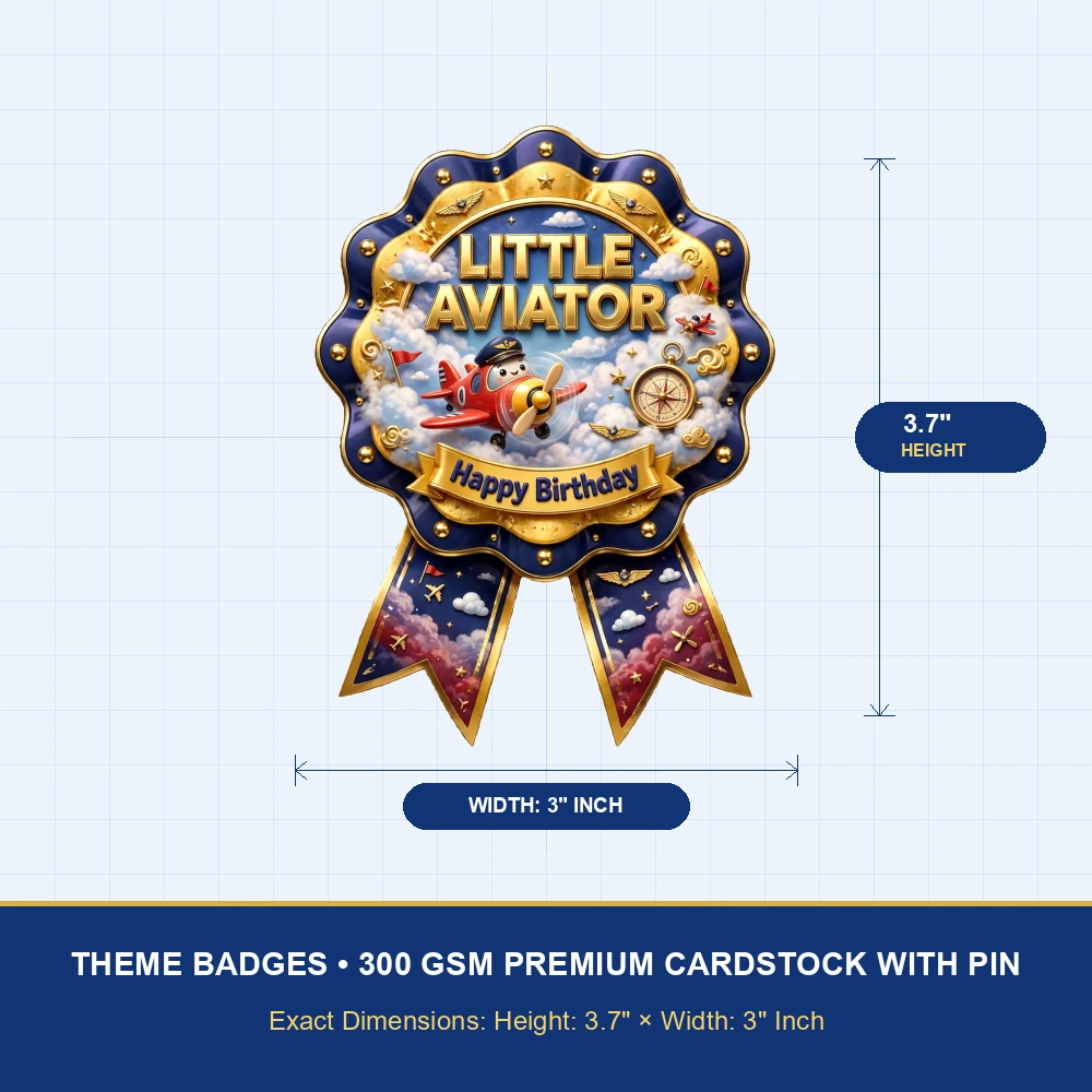 Little Aviator Theme Theme Badges Birthday Party Supplies (PACK OF 16) - 300 GSM Premium Cardstock with Pin (3.7 x 3 Inch) - Premium Party Decor Supply by Party Decor Mall - View 4