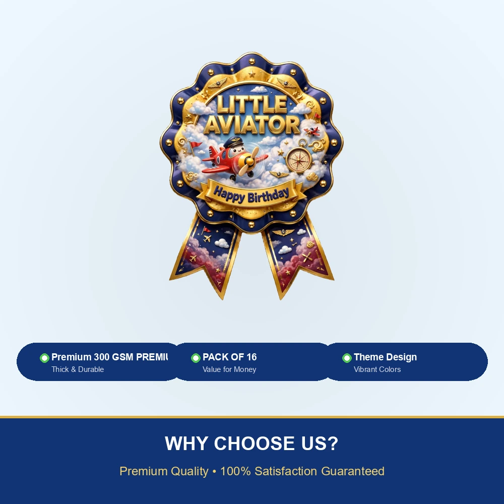 Little Aviator Theme Theme Badges Birthday Party Supplies (PACK OF 16) - 300 GSM Premium Cardstock with Pin (3.7 x 3 Inch) - Premium Party Decor Supply by Party Decor Mall - View 7