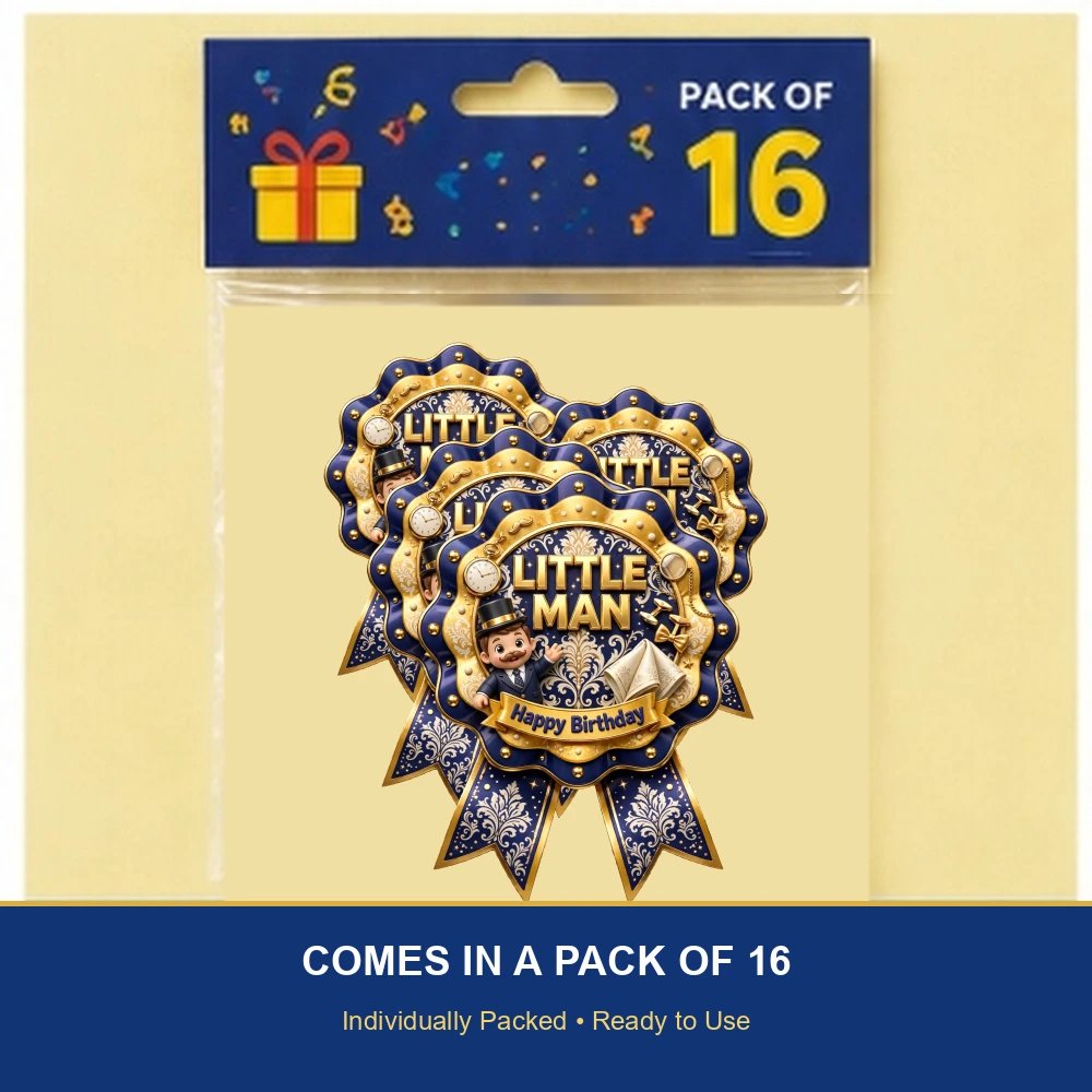 Little Man Theme Theme Badges Birthday Party Supplies (PACK OF 16) - 300 GSM Premium Cardstock with Pin (3.7 x 3 Inch) - Premium Party Decor Supply by Party Decor Mall - View 6