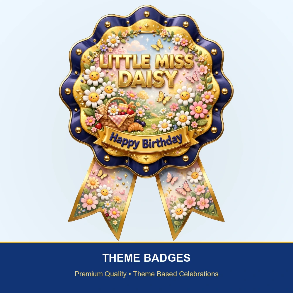 Little Miss Daisy Theme Theme Badges Birthday Party Supplies (PACK OF 16) - 300 GSM Premium Cardstock with Pin (3.7 x 3 Inch) - Premium Party Decor Supply by Party Decor Mall - View 2
