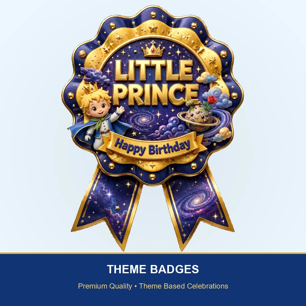 Little Prince Theme Theme Badges Birthday Party Supplies (PACK OF 16) - 300 GSM Premium Cardstock with Pin (3.7 x 3 Inch) - Premium Party Decor Supply by Party Decor Mall - View 2