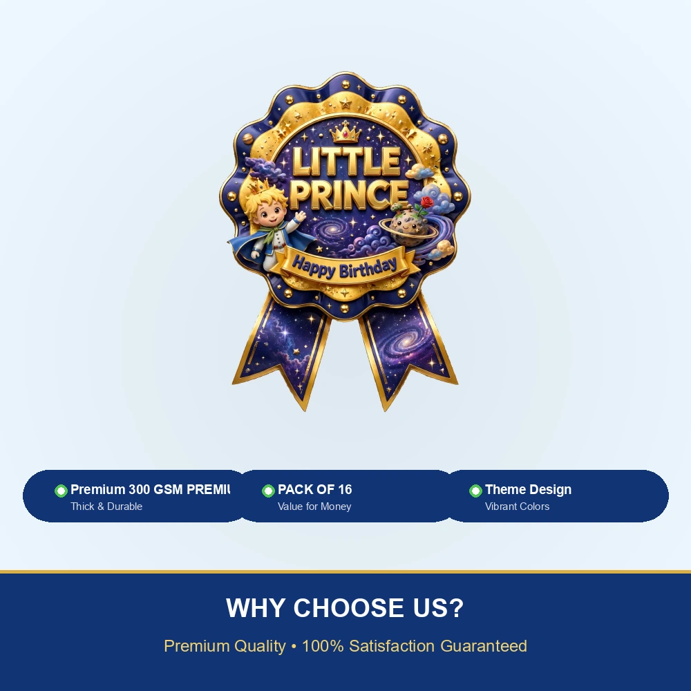 Little Prince Theme Theme Badges Birthday Party Supplies (PACK OF 16) - 300 GSM Premium Cardstock with Pin (3.7 x 3 Inch) - Premium Party Decor Supply by Party Decor Mall - View 7