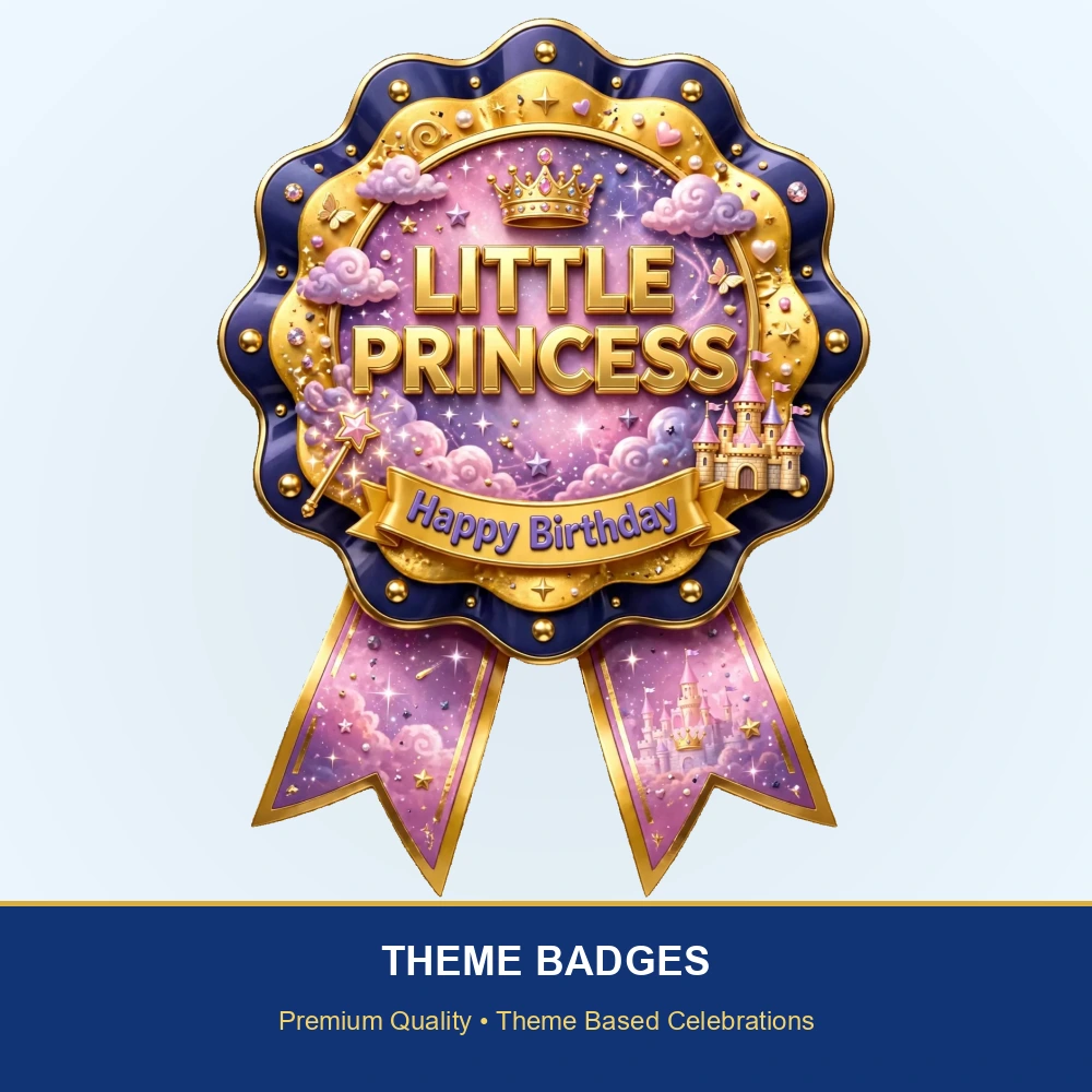 Little Princess Theme Theme Badges Birthday Party Supplies (PACK OF 16) - 300 GSM Premium Cardstock with Pin (3.7 x 3 Inch) - Premium Party Decor Supply by Party Decor Mall - View 2