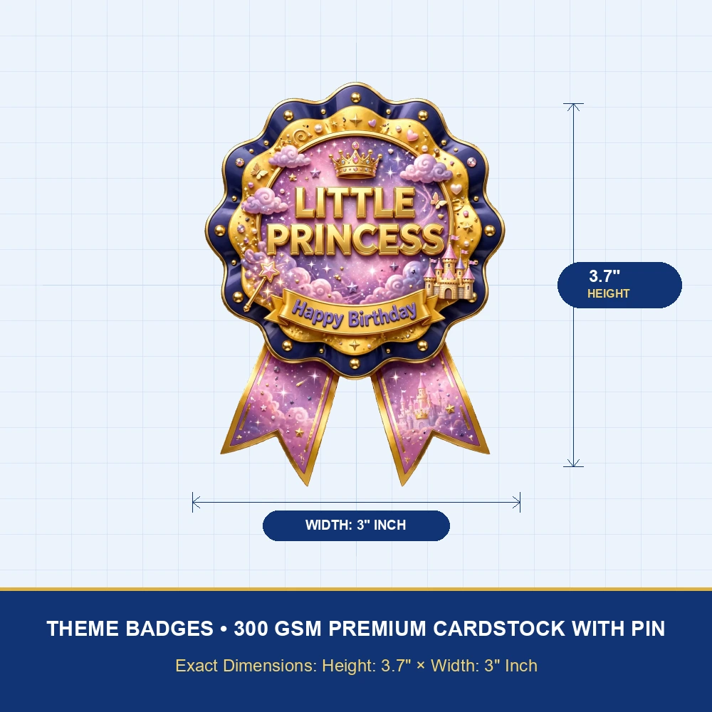 Little Princess Theme Theme Badges Birthday Party Supplies (PACK OF 16) - 300 GSM Premium Cardstock with Pin (3.7 x 3 Inch) - Premium Party Decor Supply by Party Decor Mall - View 4