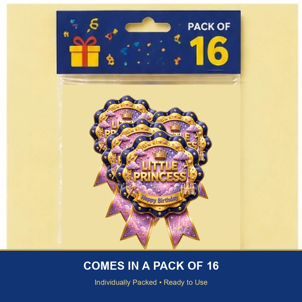 Little Princess Theme Theme Badges Birthday Party Supplies (PACK OF 16) - 300 GSM Premium Cardstock with Pin (3.7 x 3 Inch) - Premium Party Decor Supply by Party Decor Mall - View 6