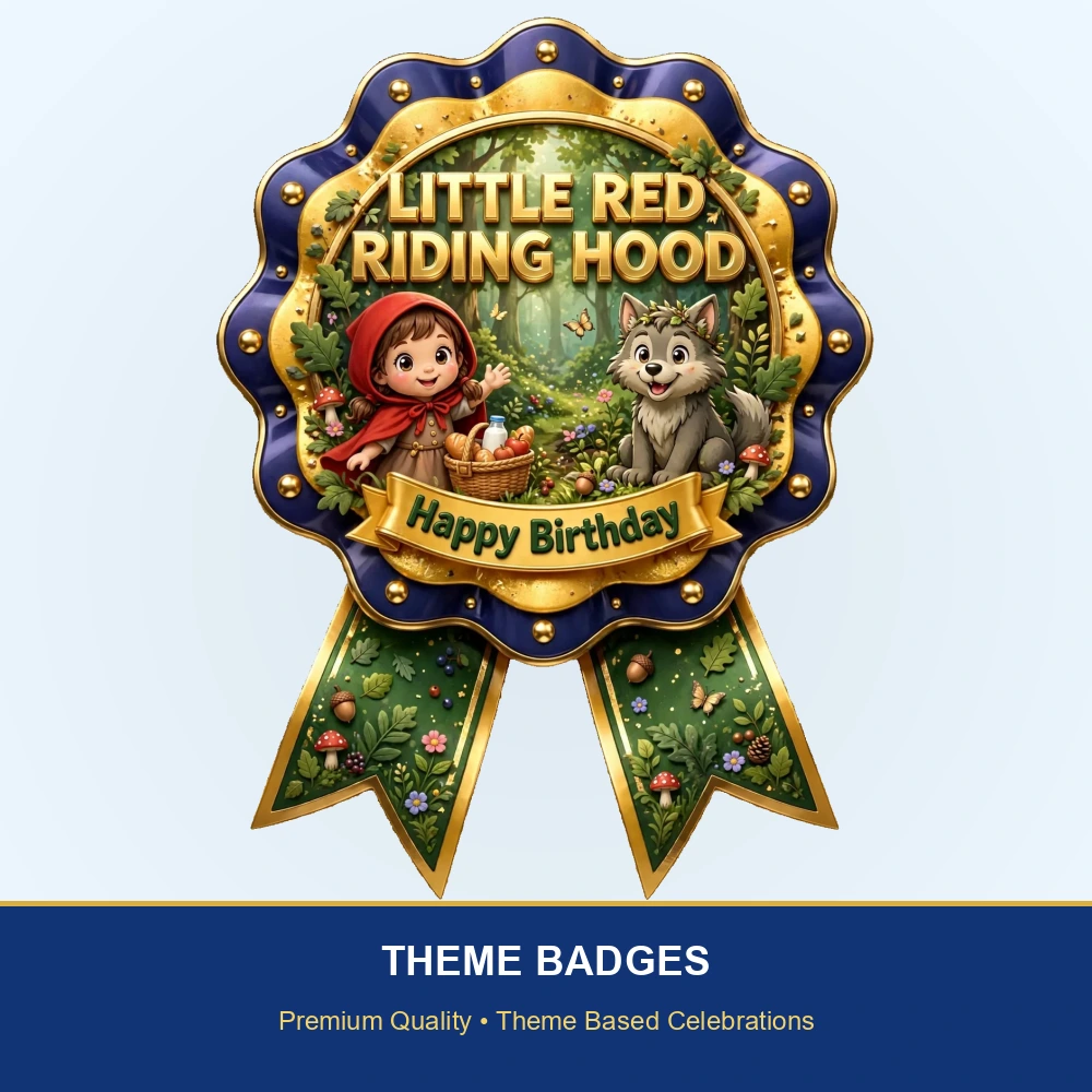 Little Red Riding Hood Theme Theme Badges Birthday Party Supplies (PACK OF 16) - 300 GSM Premium Cardstock with Pin (3.7 x 3 Inch) - Premium Party Decor Supply by Party Decor Mall - View 2