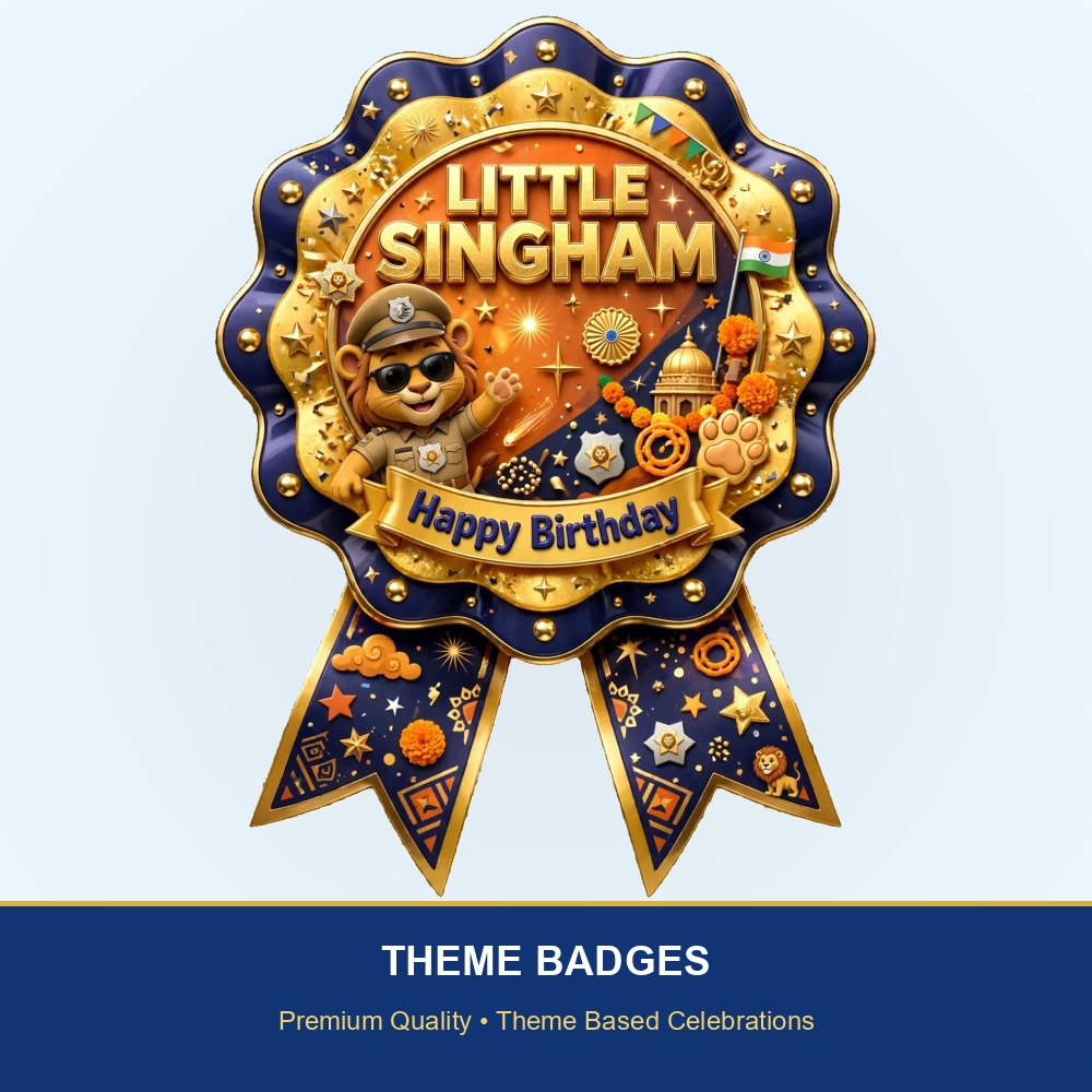 Little Singham Theme Theme Badges Birthday Party Supplies (PACK OF 16) - 300 GSM Premium Cardstock with Pin (3.7 x 3 Inch) - Premium Party Decor Supply by Party Decor Mall - View 2