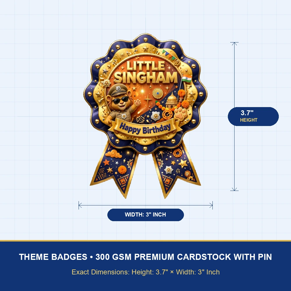 Little Singham Theme Theme Badges Birthday Party Supplies (PACK OF 16) - 300 GSM Premium Cardstock with Pin (3.7 x 3 Inch) - Premium Party Decor Supply by Party Decor Mall - View 4