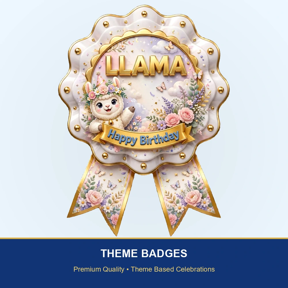 Llama Theme Theme Badges Birthday Party Supplies (PACK OF 16) - 300 GSM Premium Cardstock with Pin (3.7 x 3 Inch) - Premium Party Decor Supply by Party Decor Mall - View 2