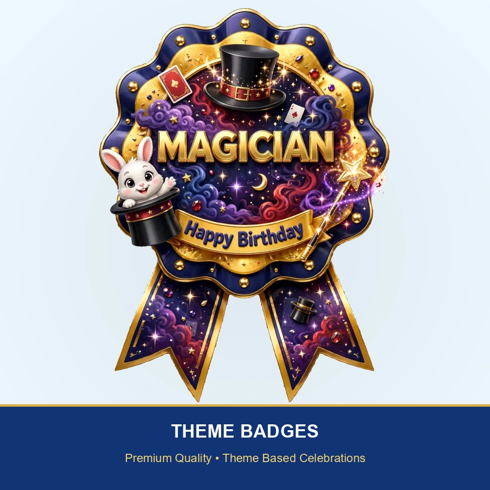 Magician Theme Theme Badges Birthday Party Supplies (PACK OF 16) - 300 GSM Premium Cardstock with Pin (3.7 x 3 Inch) - Premium Party Decor Supply by Party Decor Mall - View 2