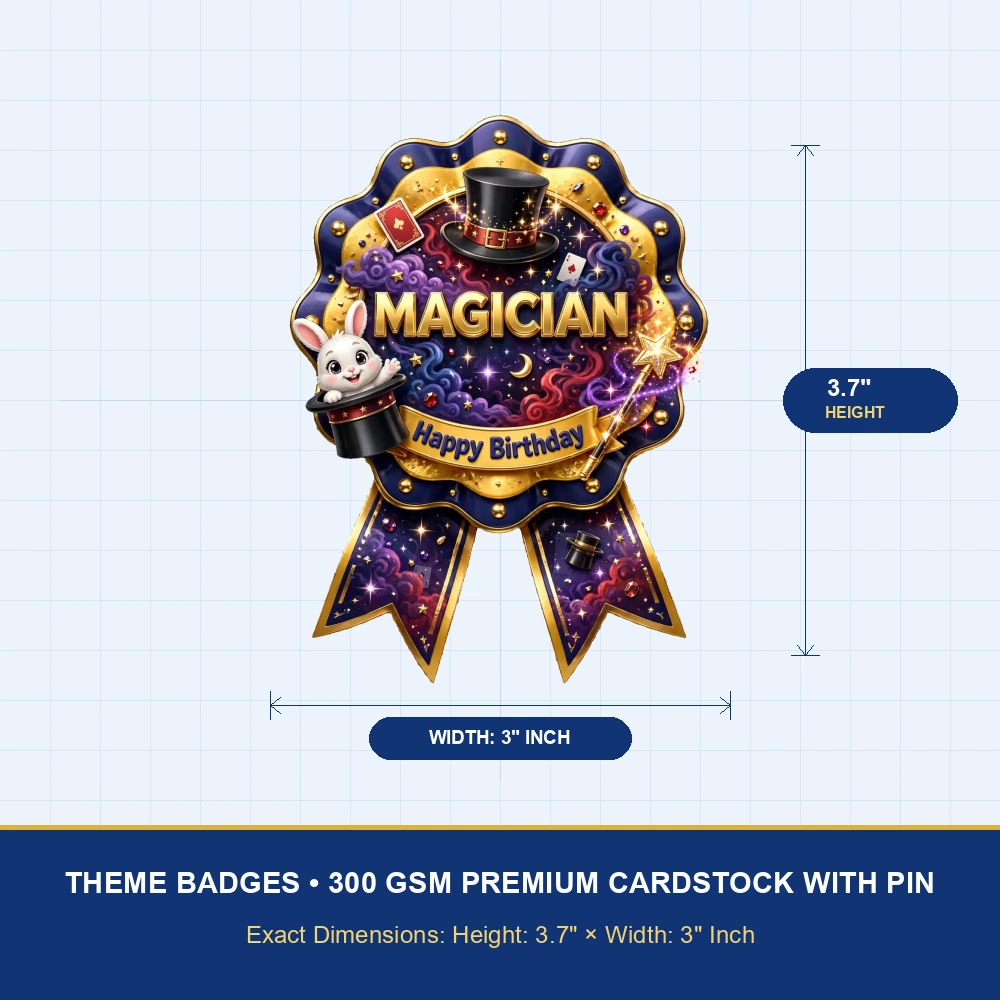 Magician Theme Theme Badges Birthday Party Supplies (PACK OF 16) - 300 GSM Premium Cardstock with Pin (3.7 x 3 Inch) - Premium Party Decor Supply by Party Decor Mall - View 4