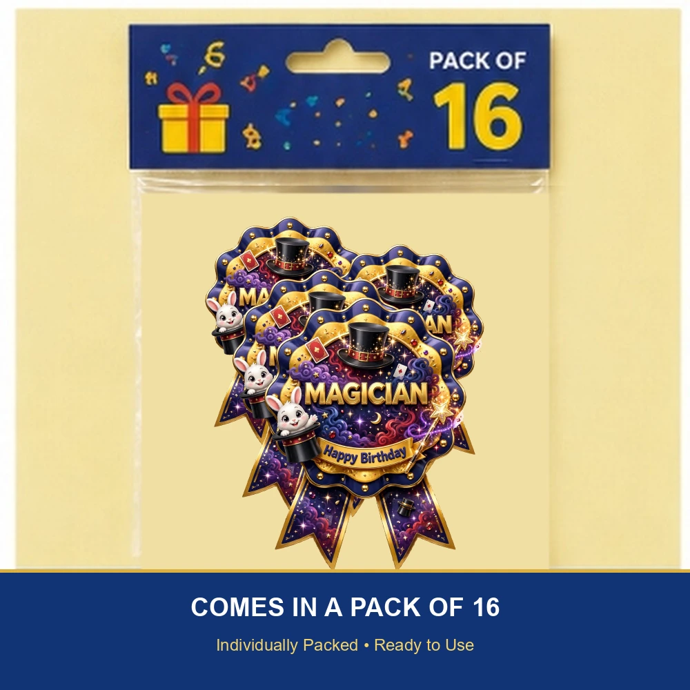 Magician Theme Theme Badges Birthday Party Supplies (PACK OF 16) - 300 GSM Premium Cardstock with Pin (3.7 x 3 Inch) - Premium Party Decor Supply by Party Decor Mall - View 6