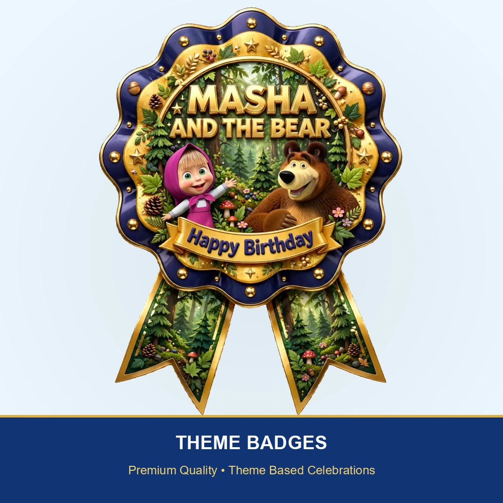 Masha & The Bear Theme Theme Badges Birthday Party Supplies (PACK OF 16) - 300 GSM Premium Cardstock with Pin (3.7 x 3 Inch) - Premium Party Decor Supply by Party Decor Mall - View 2