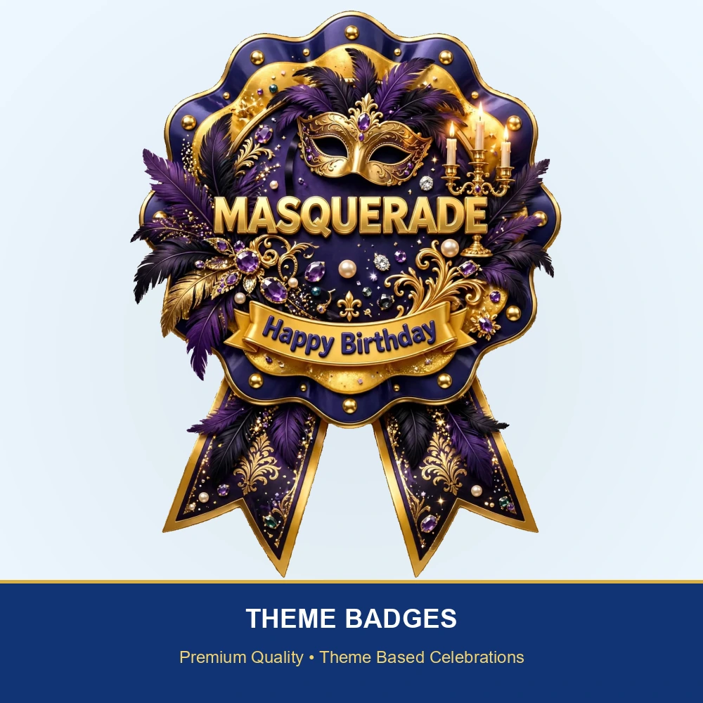 Masquerade Theme Theme Badges Birthday Party Supplies (PACK OF 16) - 300 GSM Premium Cardstock with Pin (3.7 x 3 Inch) - Premium Party Decor Supply by Party Decor Mall - View 2