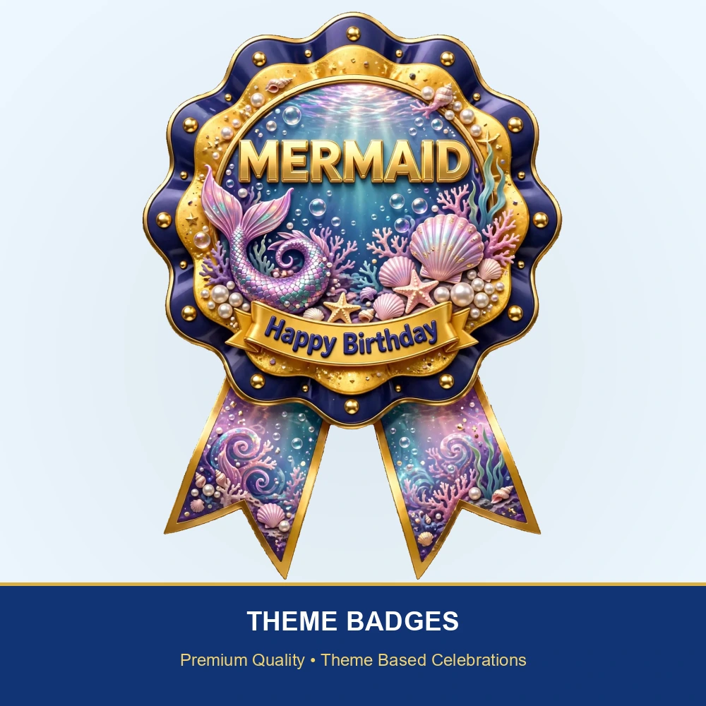 Mermaid Theme Theme Badges Birthday Party Supplies (PACK OF 16) - 300 GSM Premium Cardstock with Pin (3.7 x 3 Inch) - Premium Party Decor Supply by Party Decor Mall - View 2