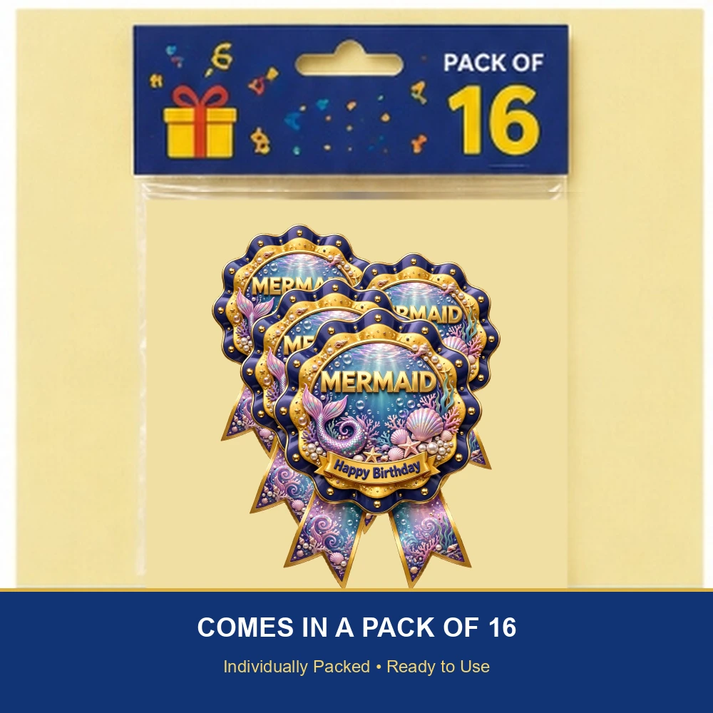 Mermaid Theme Theme Badges Birthday Party Supplies (PACK OF 16) - 300 GSM Premium Cardstock with Pin (3.7 x 3 Inch) - Premium Party Decor Supply by Party Decor Mall - View 6