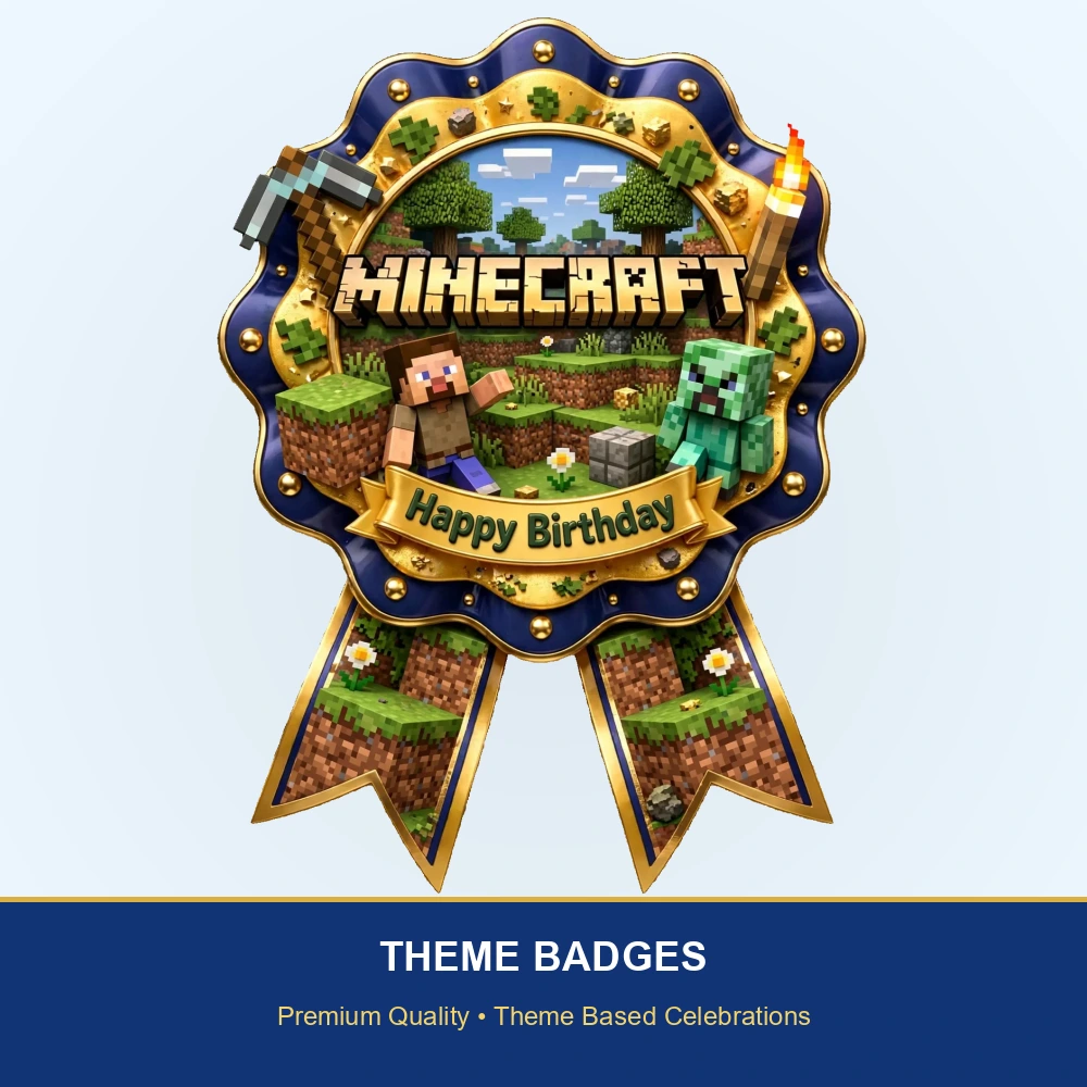 Minecraft Theme Theme Badges Birthday Party Supplies (PACK OF 16) - 300 GSM Premium Cardstock with Pin (3.7 x 3 Inch) - Premium Party Decor Supply by Party Decor Mall - View 2