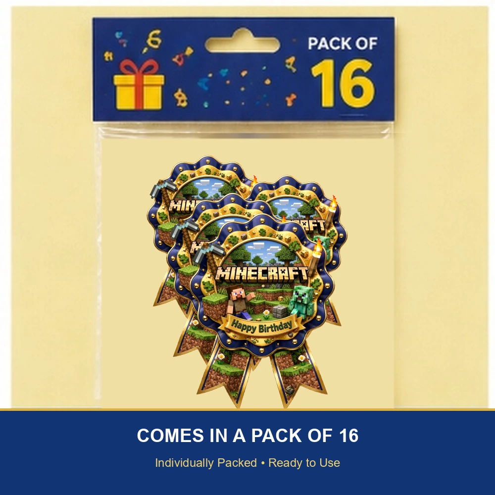Minecraft Theme Theme Badges Birthday Party Supplies (PACK OF 16) - 300 GSM Premium Cardstock with Pin (3.7 x 3 Inch) - Premium Party Decor Supply by Party Decor Mall - View 6