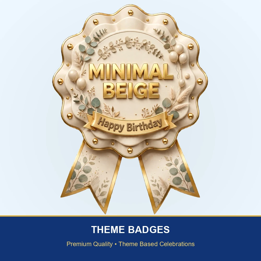 Minimal Beige Theme Theme Badges Birthday Party Supplies (PACK OF 16) - 300 GSM Premium Cardstock with Pin (3.7 x 3 Inch) - Premium Party Decor Supply by Party Decor Mall - View 2
