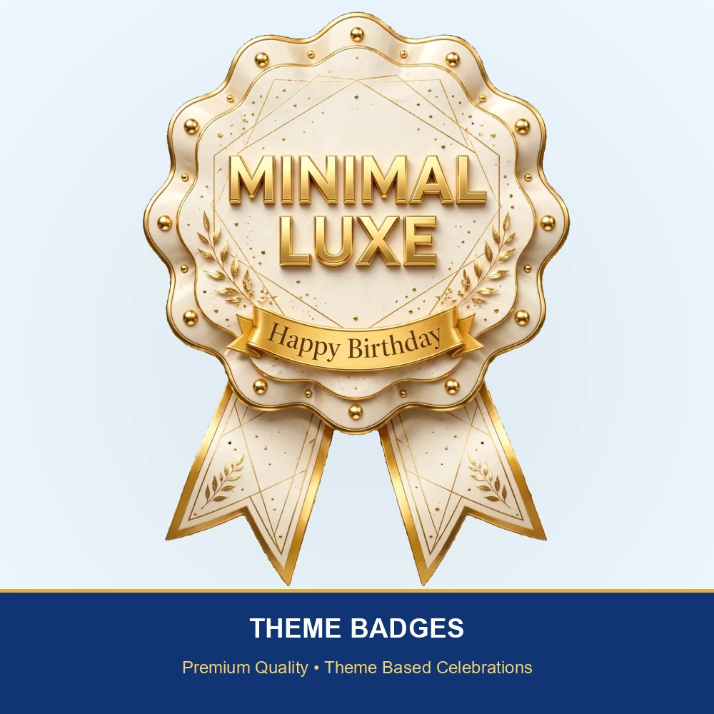 Minimal Luxe Theme Theme Badges Birthday Party Supplies (PACK OF 16) - 300 GSM Premium Cardstock with Pin (3.7 x 3 Inch) - Premium Party Decor Supply by Party Decor Mall - View 2
