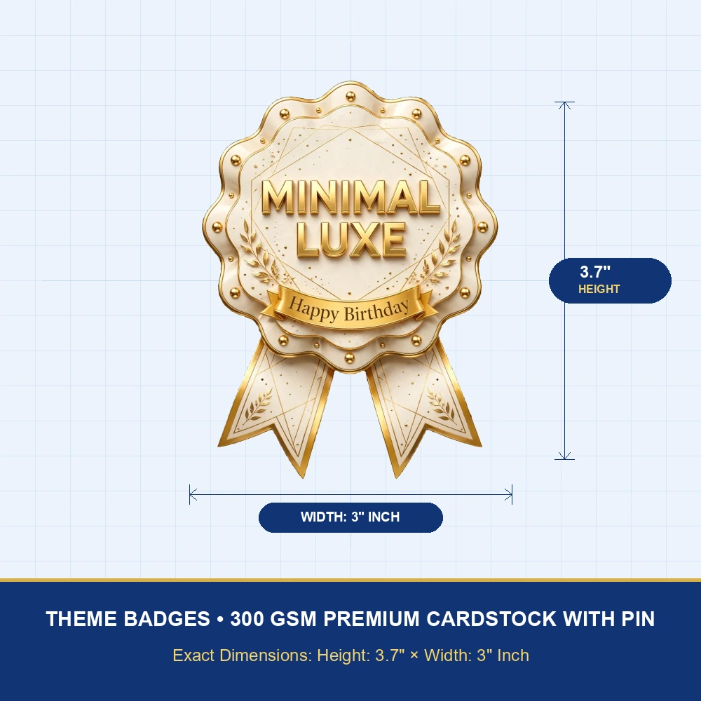 Minimal Luxe Theme Theme Badges Birthday Party Supplies (PACK OF 16) - 300 GSM Premium Cardstock with Pin (3.7 x 3 Inch) - Premium Party Decor Supply by Party Decor Mall - View 4