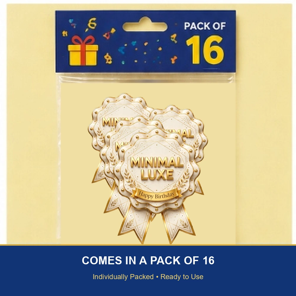 Minimal Luxe Theme Theme Badges Birthday Party Supplies (PACK OF 16) - 300 GSM Premium Cardstock with Pin (3.7 x 3 Inch) - Premium Party Decor Supply by Party Decor Mall - View 6