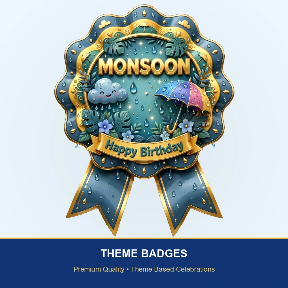 Monsoon Theme Theme Badges Birthday Party Supplies (PACK OF 16) - 300 GSM Premium Cardstock with Pin (3.7 x 3 Inch) - Premium Party Decor Supply by Party Decor Mall - View 2