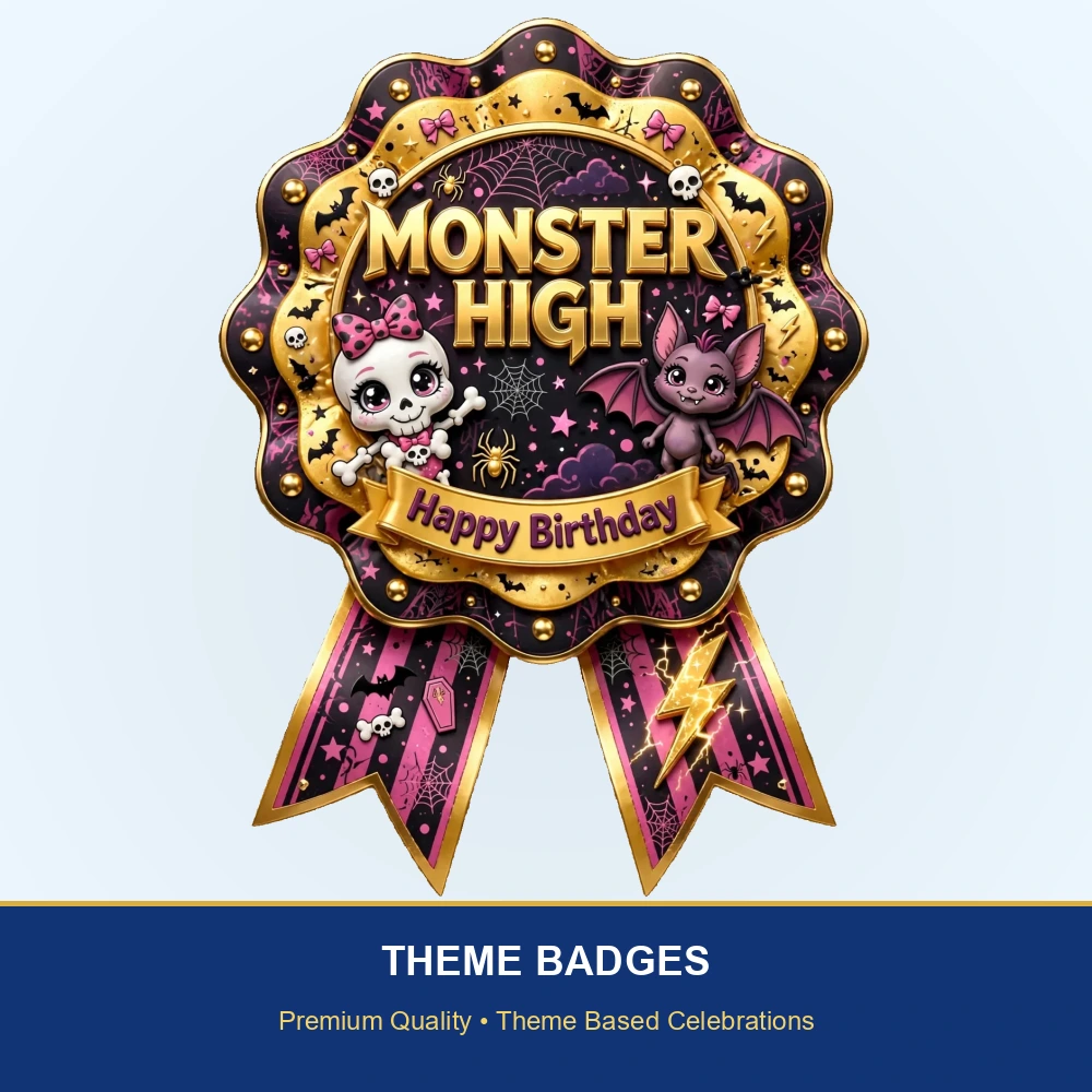 Monster High Theme Theme Badges Birthday Party Supplies (PACK OF 16) - 300 GSM Premium Cardstock with Pin (3.7 x 3 Inch) - Premium Party Decor Supply by Party Decor Mall - View 2