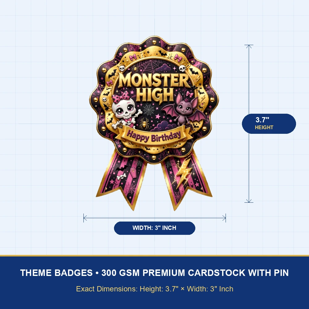 Monster High Theme Theme Badges Birthday Party Supplies (PACK OF 16) - 300 GSM Premium Cardstock with Pin (3.7 x 3 Inch) - Premium Party Decor Supply by Party Decor Mall - View 4