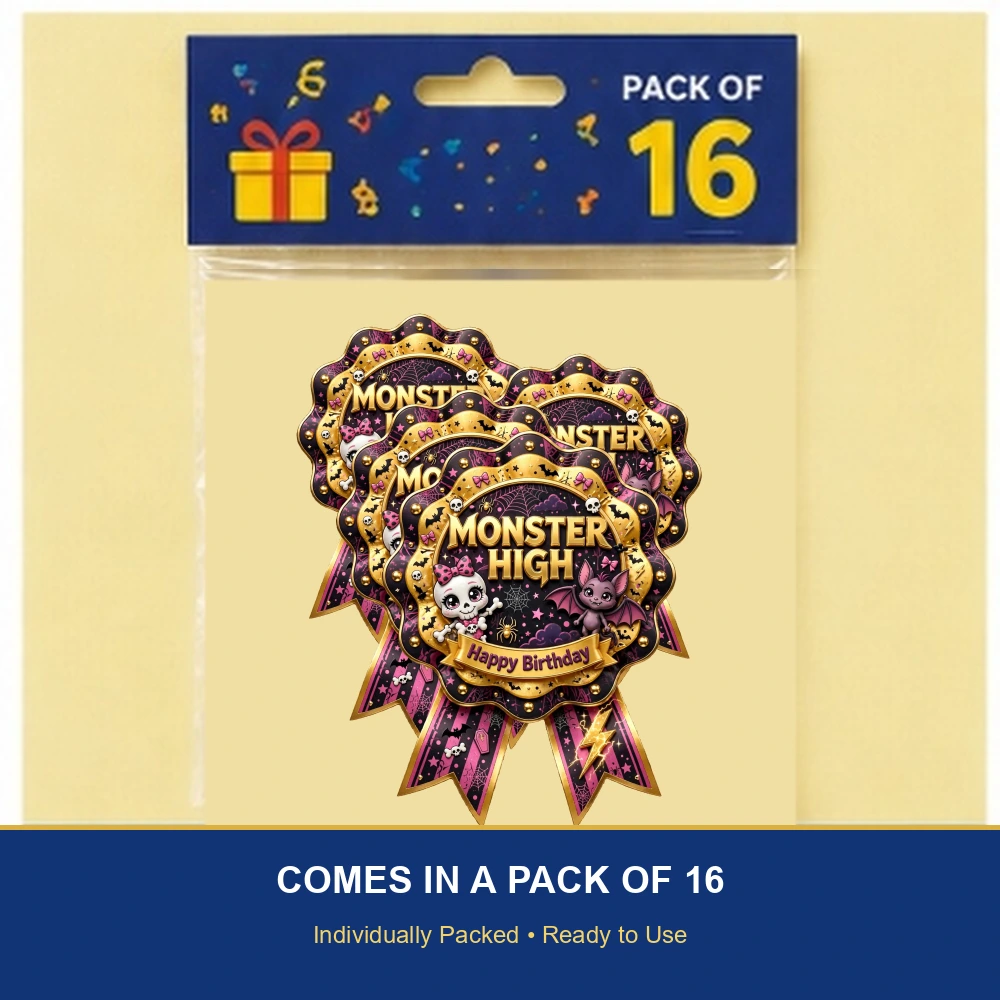 Monster High Theme Theme Badges Birthday Party Supplies (PACK OF 16) - 300 GSM Premium Cardstock with Pin (3.7 x 3 Inch) - Premium Party Decor Supply by Party Decor Mall - View 6