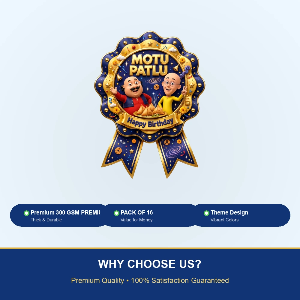 Motu Patlu Theme Theme Badges Birthday Party Supplies (PACK OF 16) - 300 GSM Premium Cardstock with Pin (3.7 x 3 Inch) - Premium Party Decor Supply by Party Decor Mall - View 7