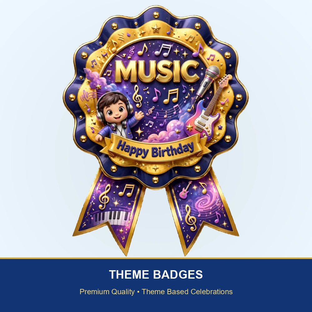 Music Theme Theme Badges Birthday Party Supplies (PACK OF 16) - 300 GSM Premium Cardstock with Pin (3.7 x 3 Inch) - Premium Party Decor Supply by Party Decor Mall - View 2
