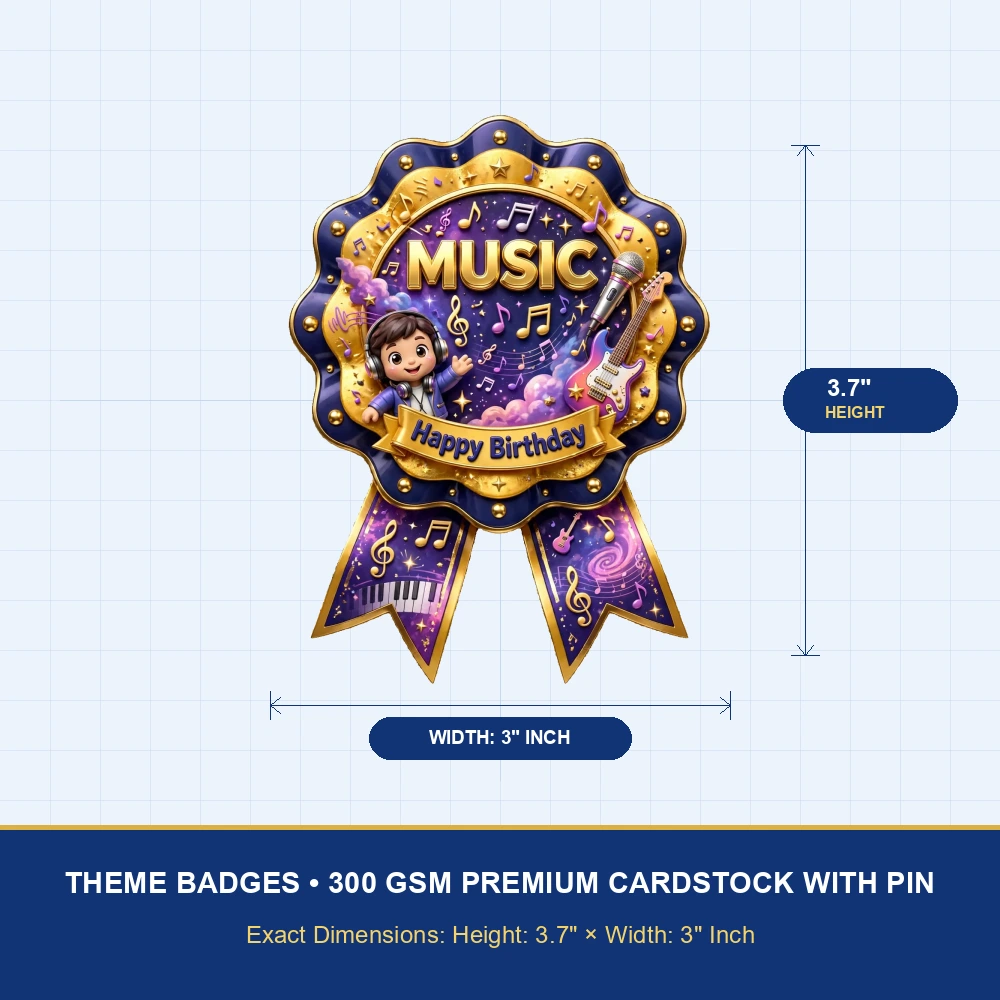 Music Theme Theme Badges Birthday Party Supplies (PACK OF 16) - 300 GSM Premium Cardstock with Pin (3.7 x 3 Inch) - Premium Party Decor Supply by Party Decor Mall - View 4